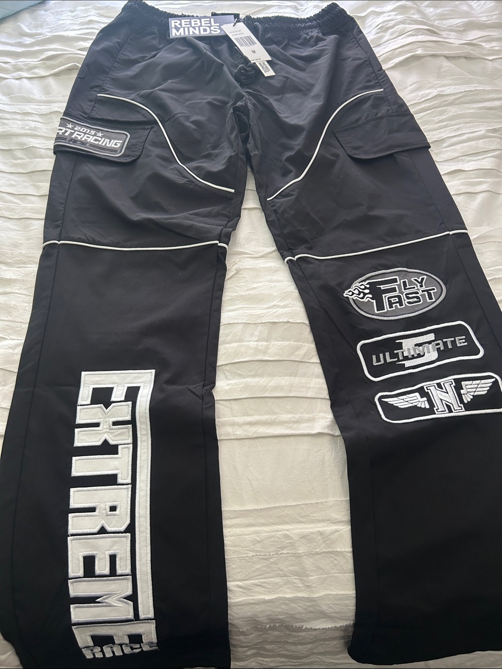 Rebel Minds Black Graphic Cargo Pants - Extreme Racing Style